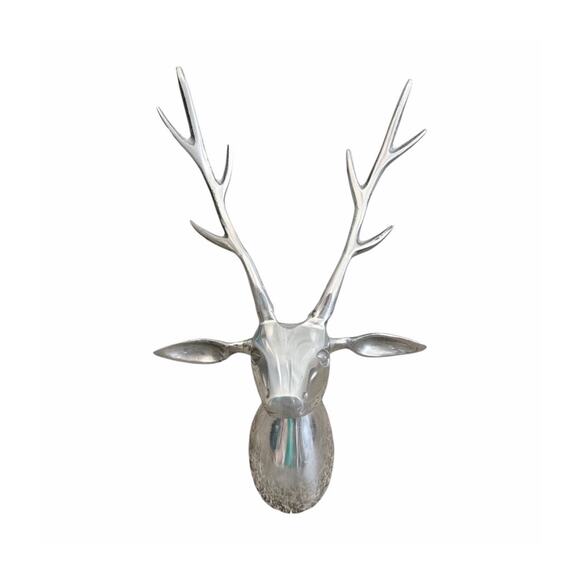 Silver Aluminum Contemporary 4-Point Deer Head Wall Hanging - Picture 1 of 10